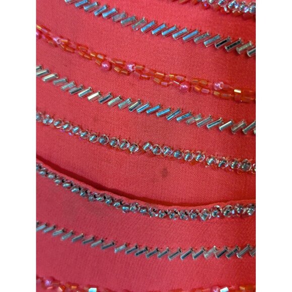 Pink Beaded Silk Gown With Spaghetti Straps & Sparkling Design Size 10 - Picture 3 of 11